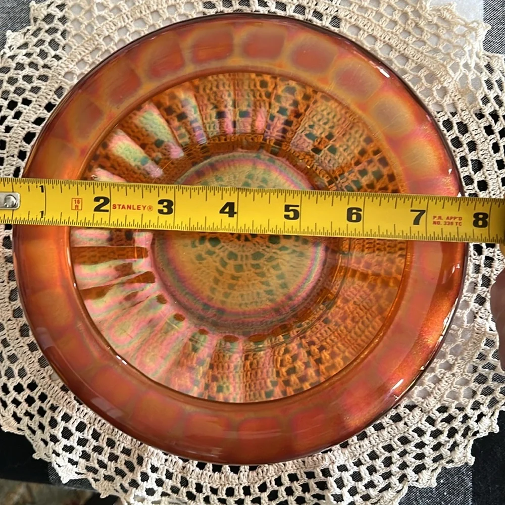 Vintage Fenton Marigold Carnival Glass Bowl Vertical Ribbed Iridescent 7.5”